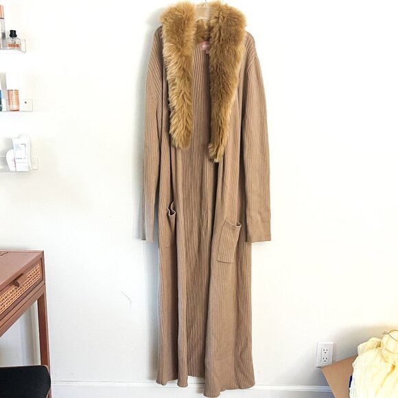 Revolve x Show Me Your Lombardi Long Faux Fur Cardigan in Taupe Tan Brown  L - Picture 3 of 9